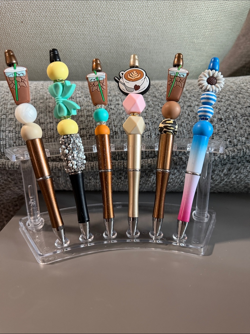 NWOT Set of 6 Decorative Coffee Beaded Pens - Multicolor